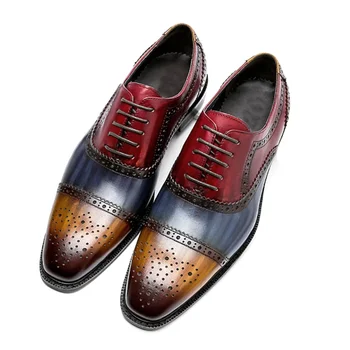 Culoare Bloc din Piele Mens Formale Pantofi Oxford Cap Toe Dantela-Up Bocanc Petrecere de Afaceri Domn Elegant Rochie Pantofi pentru Bărbați 10