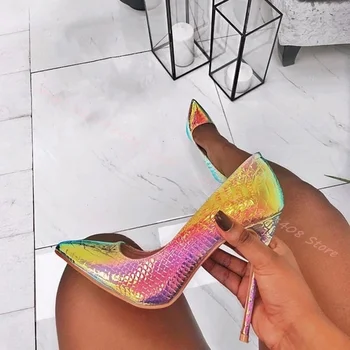 Culoare Intrigi Sarpe Pompe Subliniat Toe Solid Stilet Tocuri Inalte Tinuta Sexy Femei Toamna Pantofi De Partid Zapatos Para Mujere