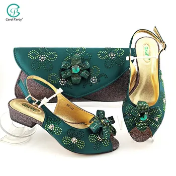 Culoare verde African Pantofi Și Sac de Potrivire Set Cu Pietre Pantofi Femei design Italian Pantofi Și Geantă Set Pentru Petrecerea de Nunta 16