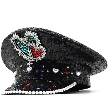 Căpitanul Iahtului Palarie Glitter Mireasa Paiete Pălărie Comandanții Capac pentru Petrecerea Căpitanul Costum Femei de Pălărie de Cap 9