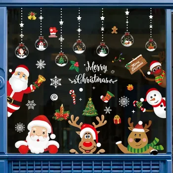 De crăciun DIY Decoratiuni 1 buc Desene animate pline de culoare de Crăciun Autocolant Static 2024 Anul Nou pentru Fereastra de Acasă Xmas Party Decor Navidad 1