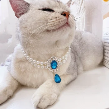 De lux Câine Pisică Colier de Perle Bijuterii cu Diamant Pandantiv pentru Pisici Mici și Mijlocii Câine Nunta Guler Costum Accesorii 18