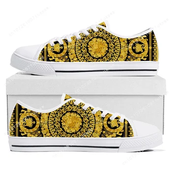 De lux de Aur Imprimeuri Florale Low-Top Adidași Bărbați Femei Adolescent de Înaltă Calitate, Canvas Sneaker pereche de Pantofi Casual Pantofi Personalizat 12