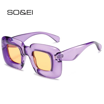 DECI&EI de Moda Colorate Pătrat ochelari de Soare pentru Femei Brand Designer Violet Nuante Galben UV400 Bărbați Y2K Ochelari de Soare 16