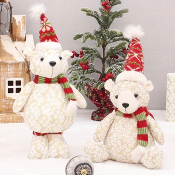 Decoratiuni de craciun alb Drăguț elk tricotate red hood stând urs de pluș de Crăciun reuniune de familie decoratiuni 15