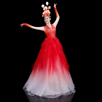 Deschidere Dans, Rochie Femei Etapa A Efectua Includ Pălării Roșii Stil Chinezesc