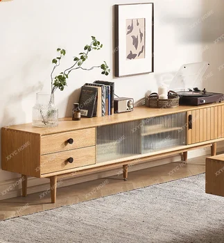 Din Lemn masiv, TV Cabinet Nordic Simplu Living Modern Mobilier Mic Apartament cu Podea din Stejar Dulap 17