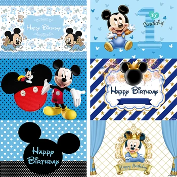 Disney Medii De Desene Animate Mickey Blue Puncte Temă Petrecere De Aniversare Baietel Duș Decor Personalizate Fundaluri De Studio Banner