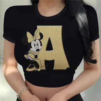Disney Minnie Mouse 2022 Tricou Femei Desene animate Crop Top ABCD Scrisori de Imprimare T-Shirt Y2K Îmbrăcăminte pentru Femei de Moda Sexy Supradimensionate