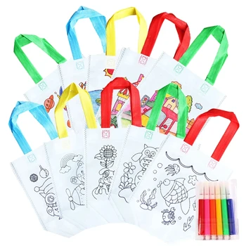 DIY de Colorat Saci Goodie de Colorat cu Markere Petrecere Pungi de Cadouri pentru Copii de Jucarie Sac de Depozitare Ecologică Non-Țesute Tesatura Pungi de Cumpărături 20
