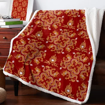 Dragon Fundal Roșu de Cașmir Pătură de Iarnă Caldă Moale Arunca Pături pentru Paturi Canapea Lână Pătură, Cuvertură de pat 10