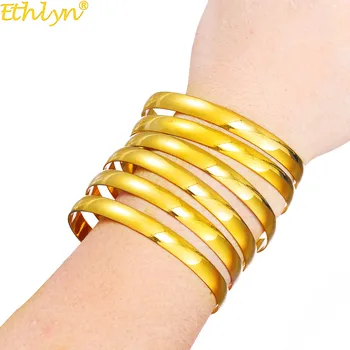 Ethlyn 6Piece/Lot Fix Dimensiunea de Bijuterii Arabe de Culoare de Aur Brățară en-Gros Dubai Design Simplu Brățară de Aur Brățară pentru Femei B200 2