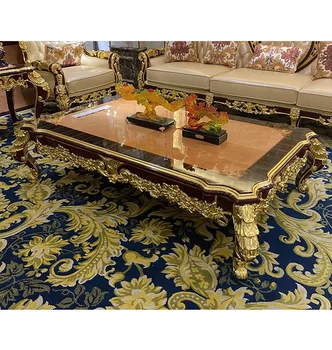 European stil din lemn masiv de masă de ceai lipite din lemn cu piele dreptunghiulară mare masă de ceai de lux de înaltă calitate villa camera de zi mobilier 9