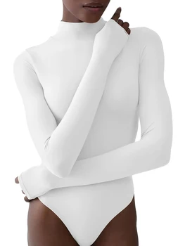 Femei Costume Tricou de Culoare Solidă Jumătate Guler Maneca Lunga, Costume de joacă pentru Clubul de Streetwear 15