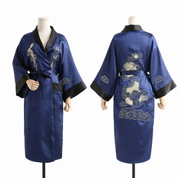Femeile Din China, Navy Blue Dragon Negru Rochie Kimono Noutate Casual, Halat De Înaltă Calitate, Broderie Halat De Baie Pijamale Lounge Neglijeu 19