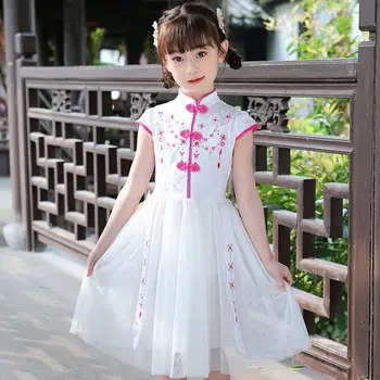 Fete De Moda Hanfu Rochie Copii Tangsuit Copii Cheongsam Uzura De Zi Cu Zi Plasă De Zână Costum Fetita