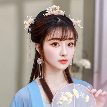 Fete De Păr Bijuterii Chineză Moț Floare De Cristal Pieptene De Par Cercei Hanfu Stick De Păr Seturi De Articole Pentru Acoperirea Capului