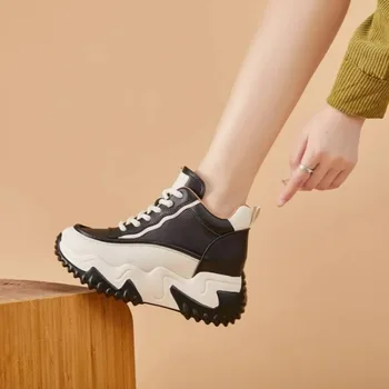 Fete Talpă Groasă Adidași Dantela-Up Sport Rularea Pantofi Casual din Piele de Culoare Bloc Adidasi Femei Iarna Vulcanizat Pantofi 2023 14