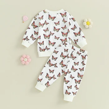 Fetita Tinute de Toamna cu Maneci Lungi Tricou de Imprimare Florale și Cordon Pantaloni cu Buzunare Haine de Copil 1