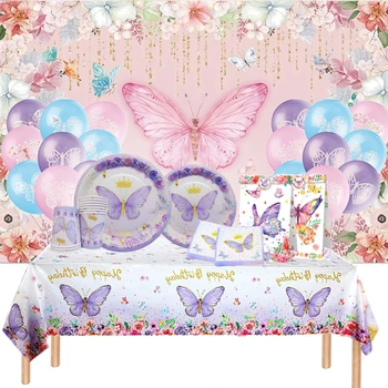 Fluture violet Ziua Tacamuri 1 Prima Petrecere de Ziua Decor Copii Fata de Copil de Dus Fluture Decor Nunta Consumabile 1