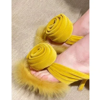 Galben Floare Blana Decor Papuci De Casă Stilet Tocuri Solide Concis Flip Flops Pentru Femei De Moda Noua De Pantofi 2023 Zapatos Para Mujere 1