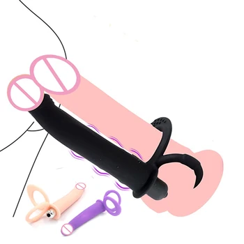 Glont Vibrator Dubla Penetrare Penis artificial Curea Pe Penis Anal, Dop de Fund Jucarii Sexuale Pentru Femei Vagina Sex Tooys pentru Bărbați Inel de Penis de 18 15