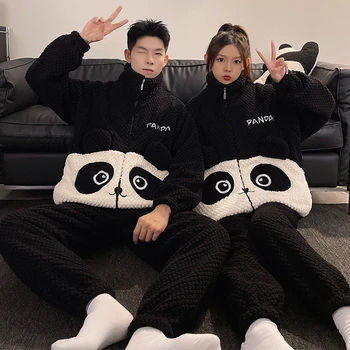 Gros De Iarna Seturi De Pijamale Femei Bărbați Pijamale Pijamale Desene Animate Panda Coreean Iubitorii De Homewear Moale Cald Pijama Unisex Cu Fermoar 8