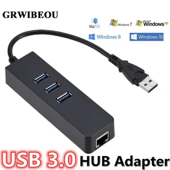 GRWIBEOU Hub USB 3.0 Hub USB 3.0 RJ45 Ethernet Adapter Multi USB Splitter Rapid la Rețeaua Lan Card pentru PC-ul Windows Laptop Macbook 15