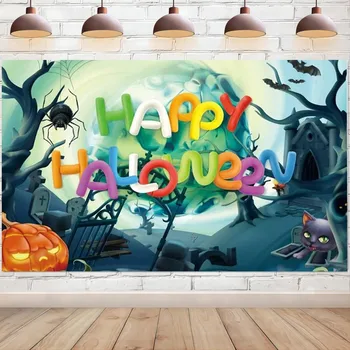 Halloween fericit Fundal de Desene animate Text Dovleac Spider Fundal pentru Fotografie Partidul Decor Tort de Masă Banner Murală elemente de Recuzită