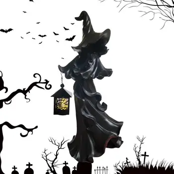 Halloween Vrăjitoare Statuie Rășină Fantomă Sculptura Vrăjitoare Care Deține Lanterna Naiba Messenger Înfricoșător Meserii De Halloween Lumina Artă Decora Casa 3