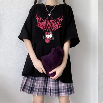 Hello Kitty Noi Fete Imprimate T-Shirt Casual de Vara Elev Vrac Versatil, cu Maneci Scurte pentru Copii Tricou Rotund Gat 16
