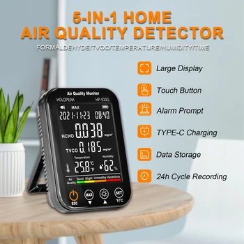 Holdpeak Profesional Portabil cu Aer Monitor de Calitate Formaldehidă HCHO TVOC Umiditate Detector de Temperatură în Timp Real de Înregistrare Automată 8