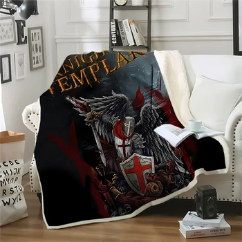 HX Cavalerii Templieri Pătură Diavolul M-a Văzut Cu Capul în Jos Imprimate 3D Arunca Pătură Pentru pat Dublu Strat de Pluș Quilt 2