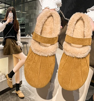 Iarna Femeie Papuci de casă Efectiv Redus Pantofi Blană Pantofle Acoperi Toe Slide-uri de Pluș 2023 Plat Moale cu blana pe Bază de Cauciuc 19