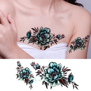 Impermeabil Tatuaj Temporar Autocolant Albastru Proaspete Flori Frunze False, Tatuaj Flash Tatuaj Braț Picior Body Art pentru Fete Femei Barbati 16