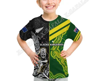 Imprimare 3D Pentru Copii Copilul Dimensiune T-Shirt Top Tee Maneci Scurte Australia Canguri Negru Rugby Aboriginal se Amestecă NZ Maori Feriga