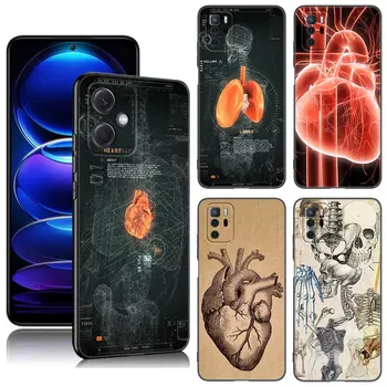Inima Umană Anatomie Doctor Caz de Telefon Pentru Xiaomi Redmi Note 7 8 9 10 11 11E 11T 12 Pro 11S 4G 10T 5G 8T 9S, 10S Capac Negru 3