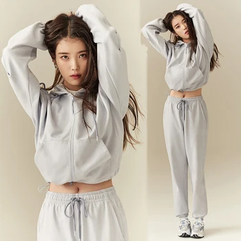 Kpop Korean Singer 2 Seturi De Piese Pentru Femei Trening Toamna Costume Cu Pantaloni Sex Feminin Hanorac Cu Fermoar Solid Sport, Hanorace Sport 12