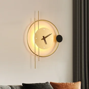 Lampa de perete cu ceas, sala de mese, living, TV fundal decor de perete culoar lumina de perete Nordic tăcut ceas dormitor lampă de noptieră 17