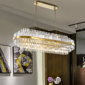 LED Candelabru de Cristal Pentru Sala de Mese Ovale Bucatarie Lampă de Agățat Modern Decor Acasă de Iluminat de Lux de Aur Creative Cristal Luciu