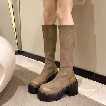 Lolita Cizme de Cauciuc Femei Pantofi de Ploaie Saboti Platforma de Încălțăminte de Iarnă Cizme-Femei Rotund Toe Doamnelor 2023 Toamna Glezna Mare 9