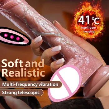 Mare Dildo Vibrator Reincarcabil Penis Artificial Telescopic Leagăn De Încălzire De La Distanță De Control De Vibratoare Pentru Femei Silicon Dildo-Uri 5