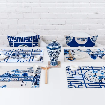 Masa decor de masă Chineză stil Retro Albastru Model clasic de Lux Ceai rogojini de Vest Placemat Dublu strat Gros Lenjerie de pat față de Masă pad 17