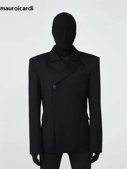 Mauroicardi Primavara Toamna de Afaceri Elegant Negru Sacouri pentru Bărbați Umăr Tampoane de Înaltă Calitate, de Lux, Designer de Moda Europene 19