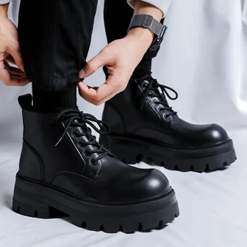 mens de moda cizme cu platforma maree neagră din piele pantofi pentru petrecerea de banchet rochie cowoby glezna cizme de primavara rece de toamnă botas mans 21
