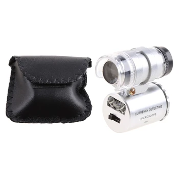 Mini 60X Lupa Microscopul UV Bijutier Lupa Detector de valută cu LED-uri Lumina