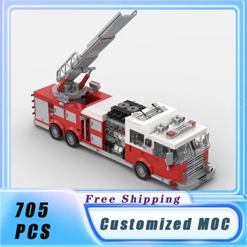MOC Blocuri Clasice de stingere a Incendiilor Scara Camion de Model de Vehicul Cărămizi Seturi Asambla Display Jucării pentru Copii Cadouri 1