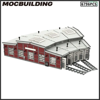 MOC Blocuri placă Turnantă Roundhouse Ringlokschuppen Model de cale Ferată Menținut Stații de Tehnologia Motorului Cărămizi Jucarii si Cadouri 15