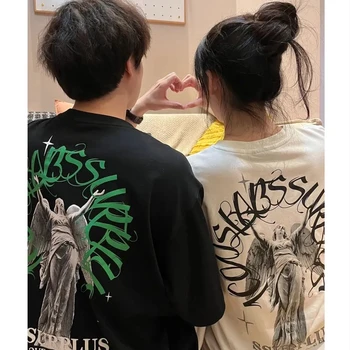 Moda Coreeană Bumbac Pur American De Brand La Modă Cuplu Uzura De Vară Cu Mânecă Scurtă T-Shirt Femei Uri La Modă Hong Kong Aroma De Sus