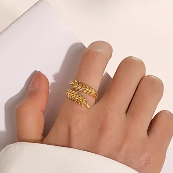 Moda De A Deschide Reglabil Frunze Din Oțel Inoxidabil Deget Inelul De Personalitate Pop Placat Cu Aur Oțel Titan Inel De En-Gros De Femei 7
